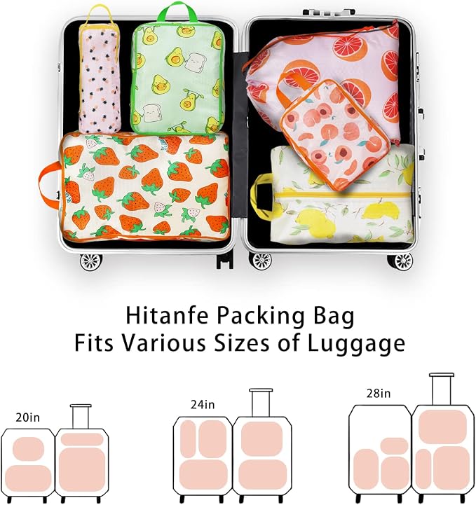 6 Pcs Compression Packing Cubes for Travel, Waterproof Luggage Organizer Washable Storage Bags Set - Packaging Cubes for Backpack Travel and Carry-Ons - Image 4