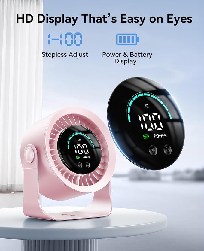 DIGIX Portable Desk Fan, 100 Speeds, 360° Rotation, USB Rechargeable | Quiet LED Display Table Fan with Wall Mount Design. Small Personal Cooling Fans for Home, Bedroom, Office & Travel, Pink - Image 7