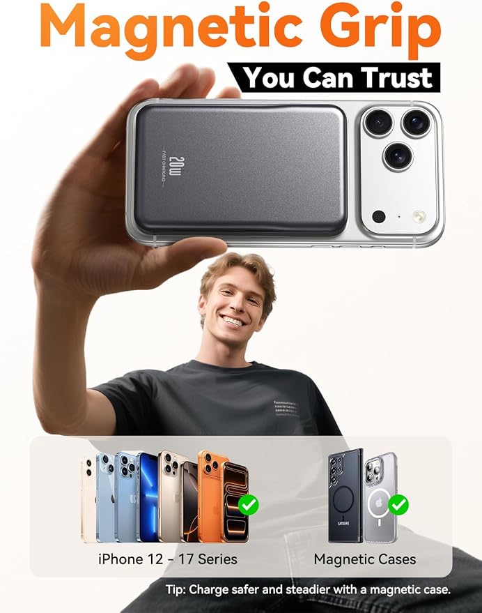 Magnetic Portable Charger 10000mAh, Fast Charging MagSafe Battery Pack | 20W USB-C Fast Charging PowerBank with LED Display,Travel Essentials Wireless Charger for iPhone 17/16/15/14/13/12 - Image 4