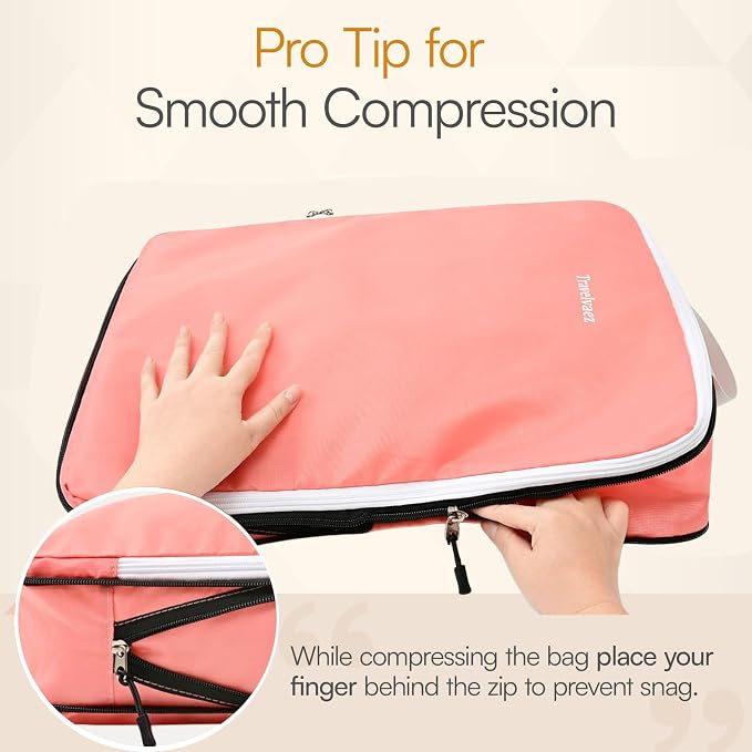 6 Set Large Compression Packing Cubes for travel. | Durable, Expandable and Lightweight Packing Cubes for Travel Compression with Laundry bag, Dusty Pink. - Image 6