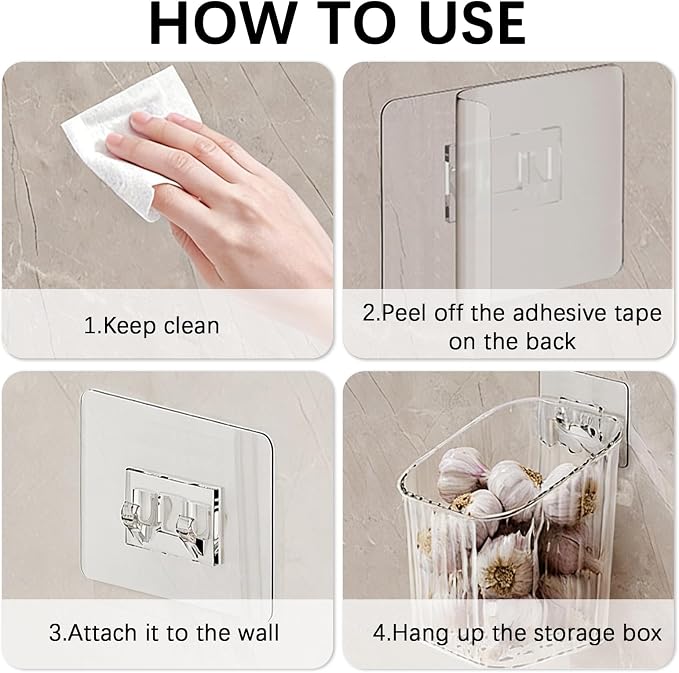 8 Pack Wall Mount Organizer, Cabinet Storage Bins with Self-Adhesive Hooks | Hanging Wall Mounted Storage Makeup Containers Stackable Storage Basket for Walls Pantry Office Kitchen Bathroom - Image 3
