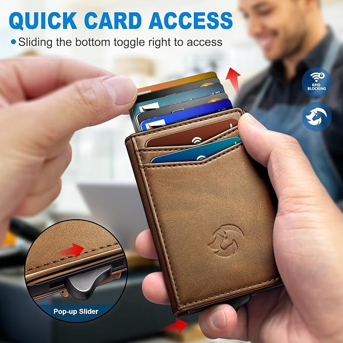 Wallet for Men, Slim Pop Up Card Holder with RFID Blocking, Minimalist Bifold Wallet with 10 Card Slots, 2 ID Window and Money Clip, Metal Flip Case with Magnetic Closure, Gift Box - Image 4
