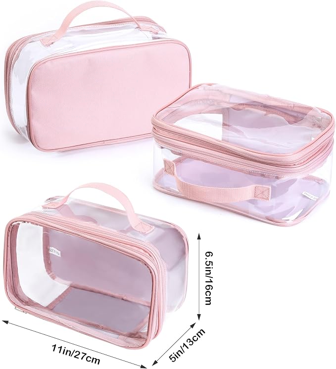 BORMELUN Large clear travel pouch,TSA approved toiletry reusable organizer with zipper proof purse makeup case carry On (Pink) - Image 2