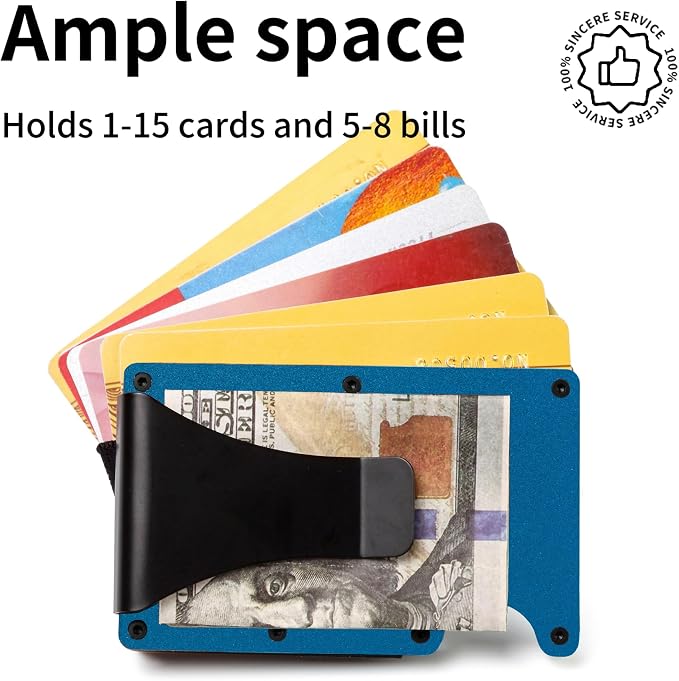 Slim Wallet for Men,RFID Blocking Minimalist Metal Wallet, Money Clip/Cash Holder, Front Pocket Aluminum Credit Card Holder, Ideal Gift for Men,Matte Blue - Image 2