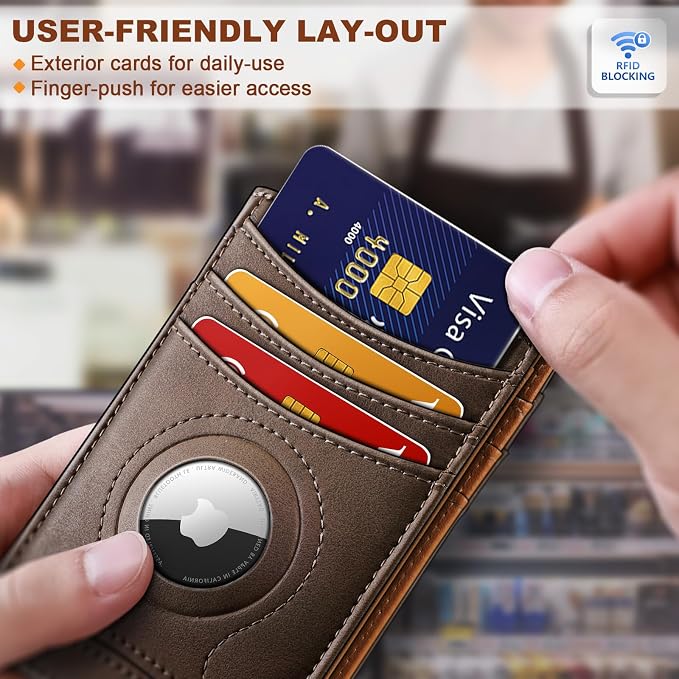 BULLIANT Magnetic Slim Leather Airtag Wallet Money Clip For Men 12Cards | RFID Blocking | Easy Access | Gift Boxed | Pocket Fit - Image 5