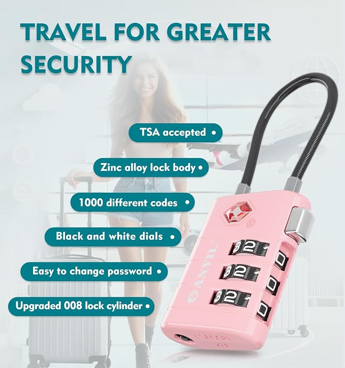 ANVIL TSA Approved Luggage Locks – High Security TSA008 Combination Travel Locks with Inspection Indicator for Suitcases and Backpacks. (2, Pink) - Image 5
