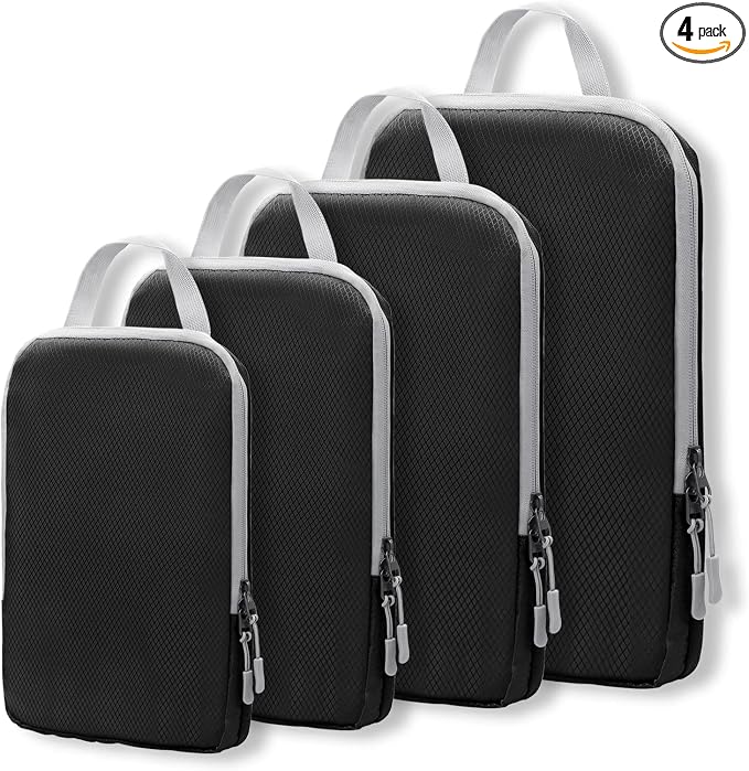 WOOMADA Compression Packing Cubes for Suitcases Travel Essentials 4 Set Expandable Travel Bags Organizer for Luggage(black) by WOOMADA