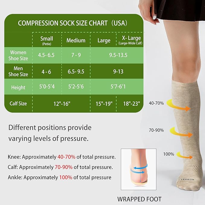 LEVSOX Viscose Made from Bamboo Compression Socks for Pregnant Women 20-30 mmHg Knee High Cute Mens Supports Socks for Travel - Image 4