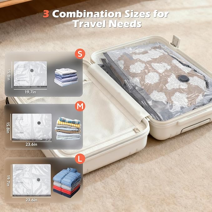 Travel Vacuum Bags with Wireless Charging Air Pump, 15 Pack Vacuum Seal Bags with 3 Sizes for Clothing Travel, Space Saver for Luggage, Business Trip, Home Storage - Image 6