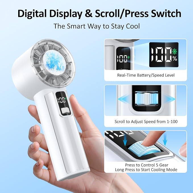 Handheld Fan with Ice Cooler, Mini Portable Fan Rechargeable, 18Hrs Cooling, 0-100 Adjustable Speed, Small Yet Powerful, Personal Hand Fans for Travel, Beach, Outdoor, Makeup, Gifts for Women - Image 5