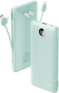 VRURC Portable Charger Built-in Cables and AC Wall Plug, USB C Power Bank 10000mAh, Travel Battery Portable Phone Charger Compact Lightweight External Battery Pack for Smart Phones, Tablets etc-Green by Home