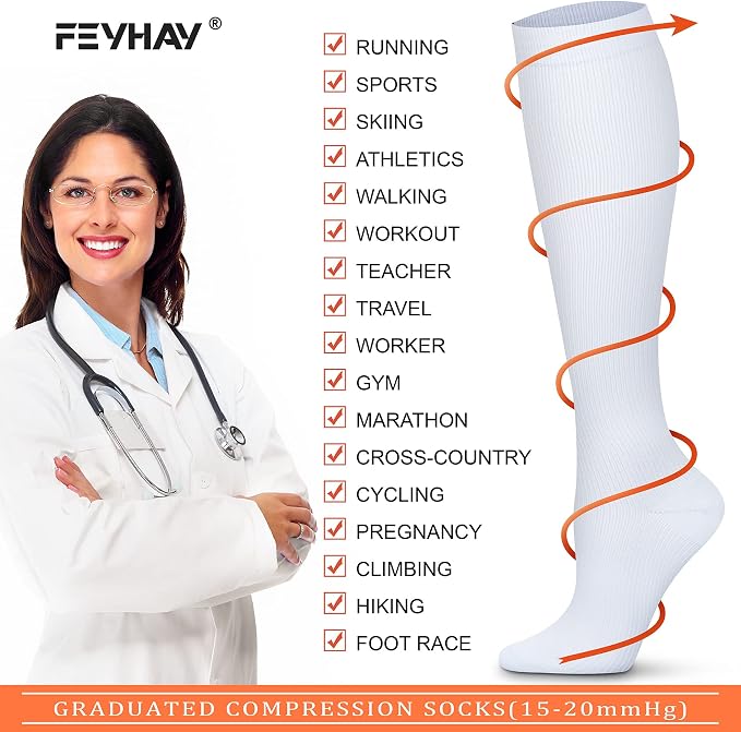 FEYHAY Copper Compression Socks (8 Pairs) 15-20 mmHg Circulation is Best Athletic & Daily for Men & Women, Running, Climbing - Image 5