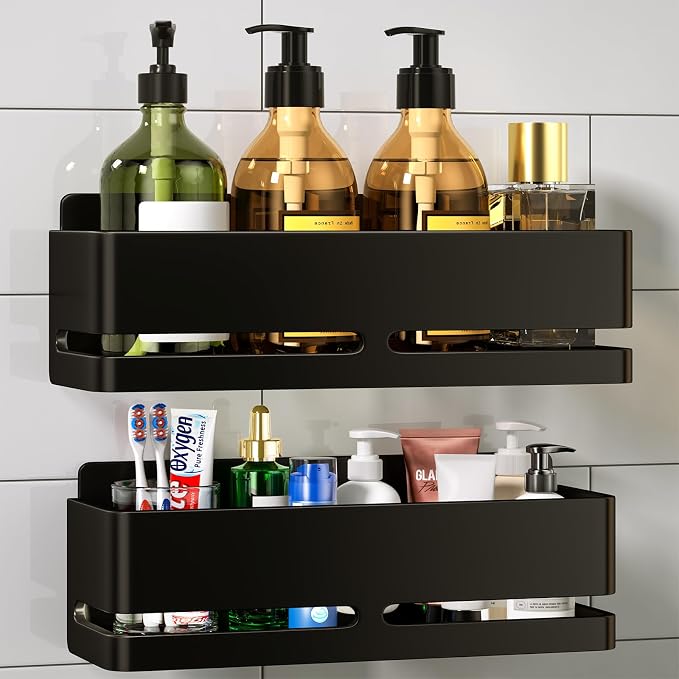 Shower Caddy,2-Pack Shower Shelf,no Drill Shower Organizer(Black) | Large Capacity No-Drill Bathroom Organizer,Aluminum Storage Basket, Adhesive Installation by Unknown