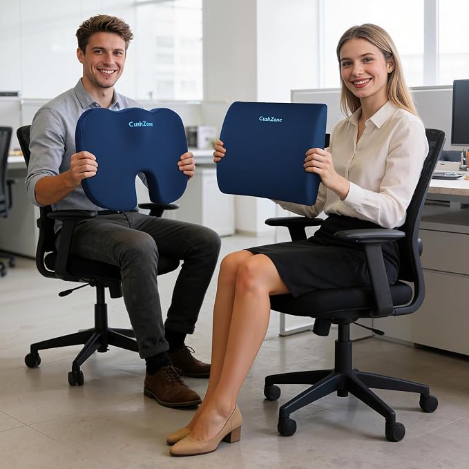 CushZone X-Large Seat Cushion and Lumbar Support Pillow for Office, Blue | Thick Memory Foam for Sciatica Pain Relief & Posture Correction, Non-Slip Chair Cushions for Car, Wheelchair and Travel - Image 4