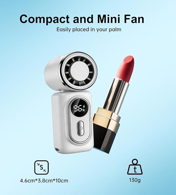 Portable rechargeable handheld small fan， With built-in fixed clamp | 6-speed adjustable high-speed personal fan, LED display screen, suitable for use in makeup, travel, indoor and outdoor - Image 5
