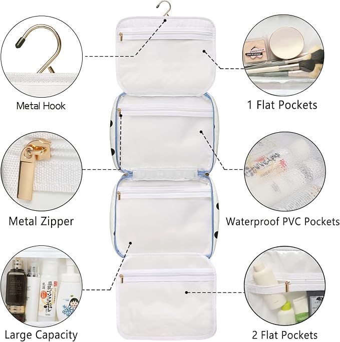Hanging Travel Toiletry Bag,Large Capacity Cosmetic Travel Toiletry Organizer for Women with 4 Compartments & 1 Sturdy Hook,Perfect for Travel/Daily Use/Christmas - Image 5