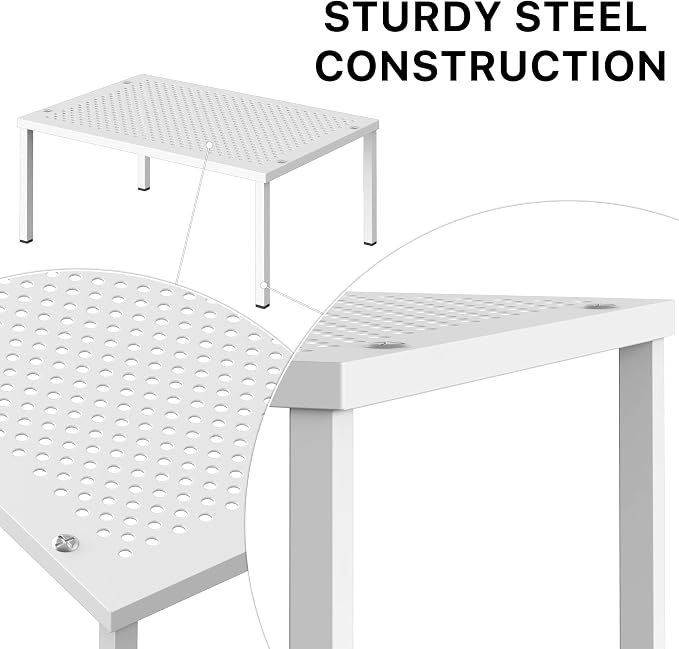 Simple Houseware Expandable Stackable Kitchen Counter Shelf Organizer, White, Metal Top, 11.25"L x 7.9"W x 5.4"H | Expandable & Stackable 9" D x 12.75" W x 5.9" H - Image 4
