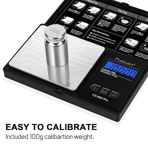 Fuzion Digital Pocket Gram Scale 0.01g x 500g, with 100g Calibration Weight | High Precision, Easy of Use, Tare Function, 6 Modes Ounces Grains, Battery Included, Weighs Jewelry, Coins, Herb, Small Food - Image 3
