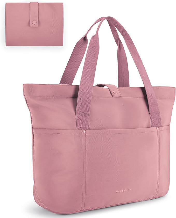 BAGSMART Tote Bag for Women, Foldable Tote Bag With Zipper Travel Shoulder Bag Handbag for Work by BAGSMART