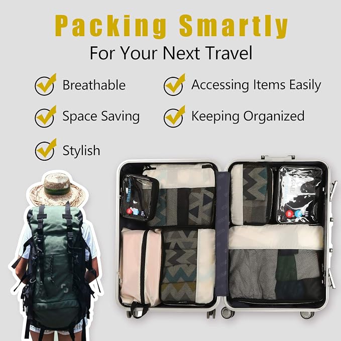 BAGAIL 8 Set/9 Set Packing Cubes Luggage Packing Organizer for Travel, Suitcase Packing Bags for Travel Accessories - Image 6