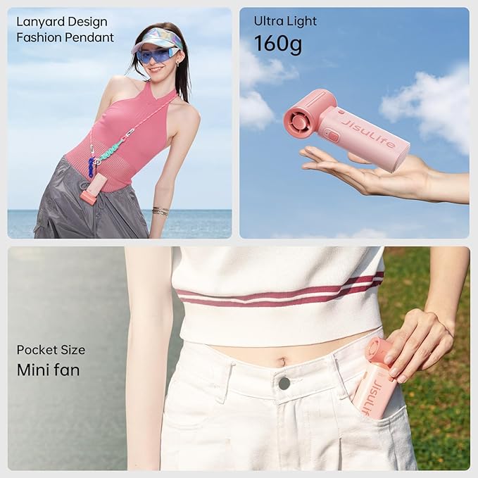 JISULIFE Portable Handheld Fan Life9, Turbo Airflow, Up to 12H Runtime | 5 Speeds, 3600mAh, Mini Pocket Design, Personal Fan for Travel, Concerts, Makeup, Trendy Gifts for Women Men -Pink - Image 6