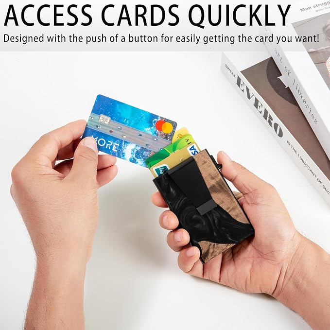 Slim Card Holder Wallet for Men, Minimalist RFID Blocking Pop Up Wallet, Smart Metal Business Card Case Holds 12 Cards, Money Clip, Front Pocket Wallet, Gifts for Men - Image 2