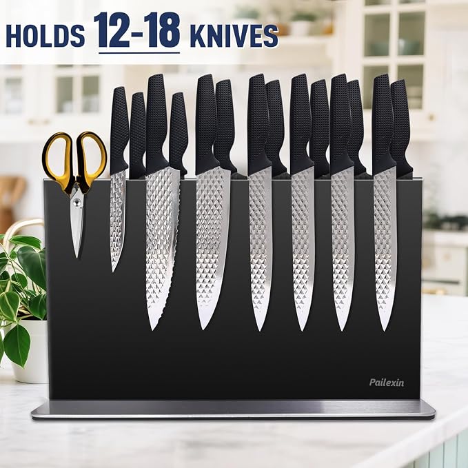 Magnetic Knife Block Without Knives—Black Stainless Steel Double-Sided Magnetic Knife Holder Stand with Strong Magnets, Knife Storage Organizer for Kitchen Counter top, 16 inch - Image 4