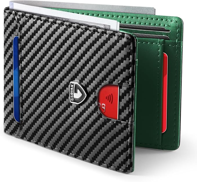 GSOIAX Slim Wallet for Men RFID Blocking Bifold Wallet Carbon Fiber Front Pocket Wallet with 11 Card Holder Minimalist Mens Wallet Comes with Gift Box(Carbon Gold 1) by GSOIAX