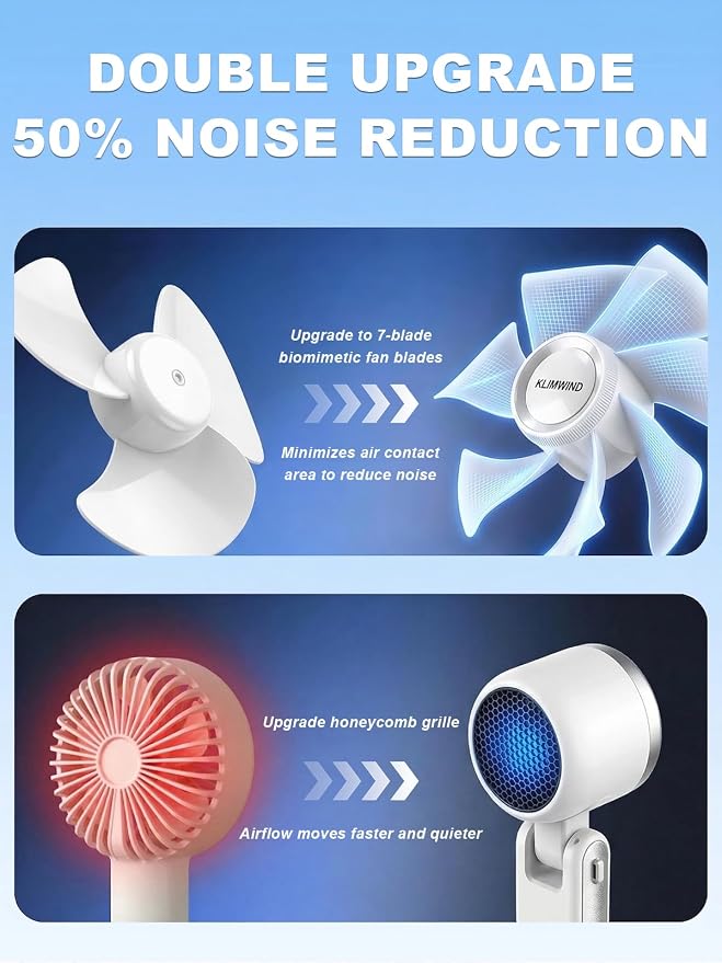 Portable Handheld Turbo Fan, 5 Gear Wind, Battery Operated, Up to 13 Working Hours Rechargeable Fan, 3 IN 1 Hand Fans with Air Turbo Tech Cooling Fan for for Travel, Beach, Outdoor - White - Image 6
