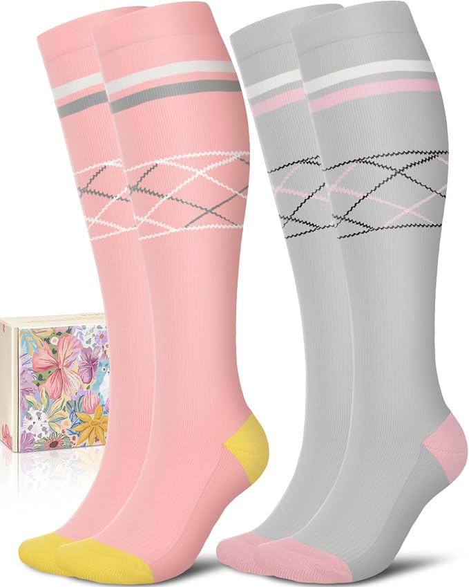 CTHH Soft Cotton Compression Socks for Women Men 20-30mmHg Knee High Socks | Support Circulation for Running, Flying, Nurses, Pregnancy (2 Pairs) by CTHH