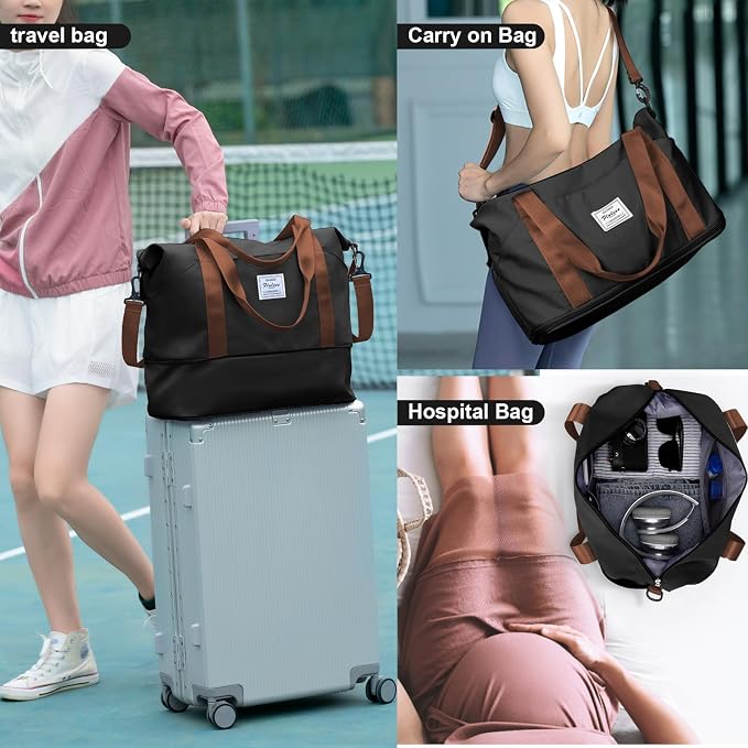 Travel Duffel Bag, Sports Tote Gym Bag, Shoulder Weekender Overnight Bag for Women - Image 3