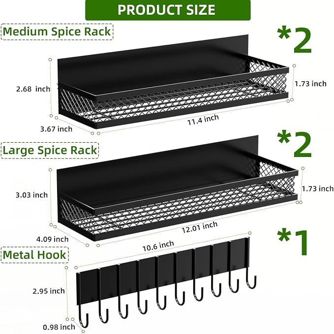 Magnetic Spice Rack for Refrigerator, 5 Pack Magnetic Shelf for Refrigerator, Moveable Fridge Magnetic Spice Racks with 10-Hook Rack for Kitchen Organizers and Storage - Image 6