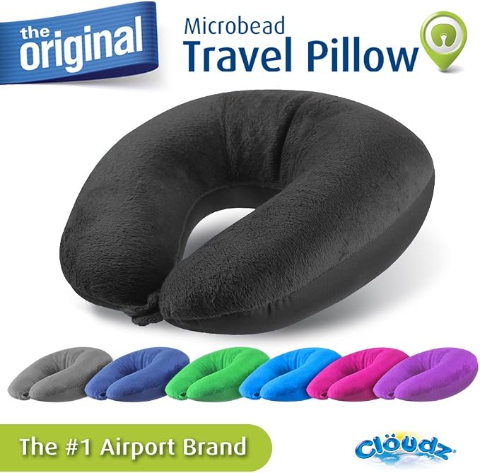 Dual Comfort Microbead Airplane Travel Neck Pillow. Super Soft Cozy Plush Fabric on One Side, Cool Relaxing Spandex on the Other! Customize Your Comfort and Support at Home or On the Go!-Black - Image 7