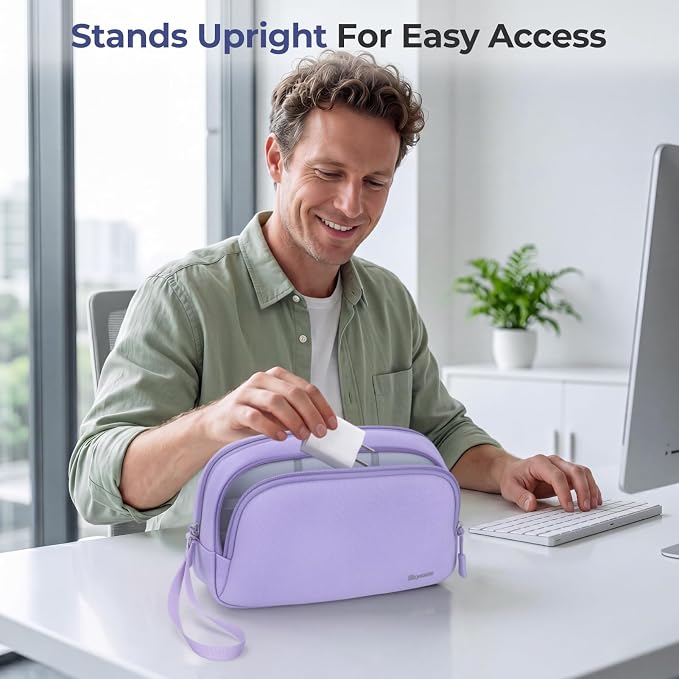 Skycase Travel Cable Organizer - Lightweight Water Resistant Dual-Layer Tech Pouch with Wrist Strap 9 Compartments Electronic Organizer Travel Case for Charger Cord Hard Drive,Small,Purple - Image 6
