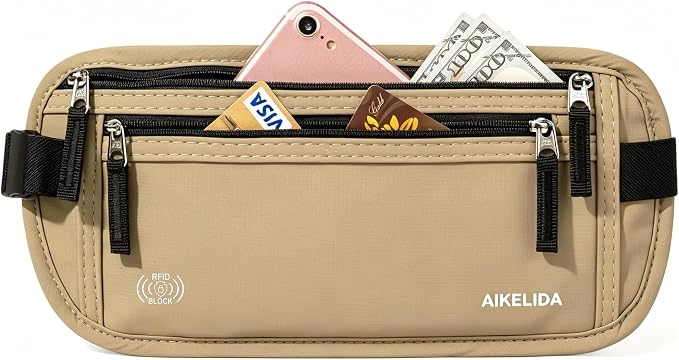 Money Belt - Slim Passport Holder RFID Blocking Travel Wallet Undercover Fanny Packs for Women Men - Gold by AIKELIDA