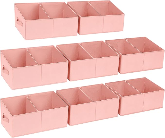 DIMJ Large Closet Shelf Organizer Bins 8 Packs with Handles and Divider, Fabric Trapezoid Storage Baskets, Foldable Clothes Containers Box for Shelf, Towel, Book, Toy, Purse, Hats, Pink by DiMJ