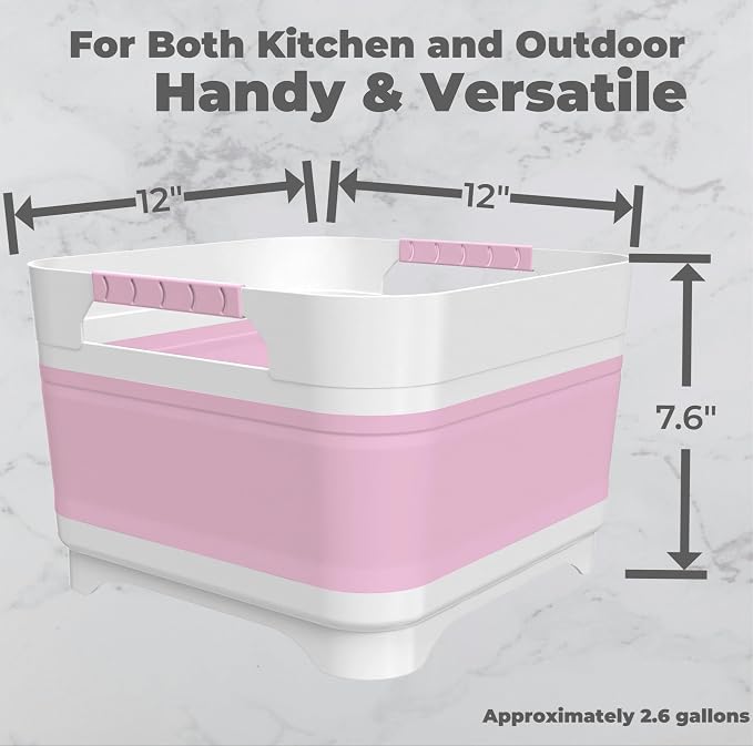 2.6 Gal(10L) Collapsible Wash Basin for Baby Bottles,Pink Space-Saving Collapsible Dish Basin with Drain Plug for bottle washing, Collapsible Bucket for RV Kitchen Essentials - Image 2