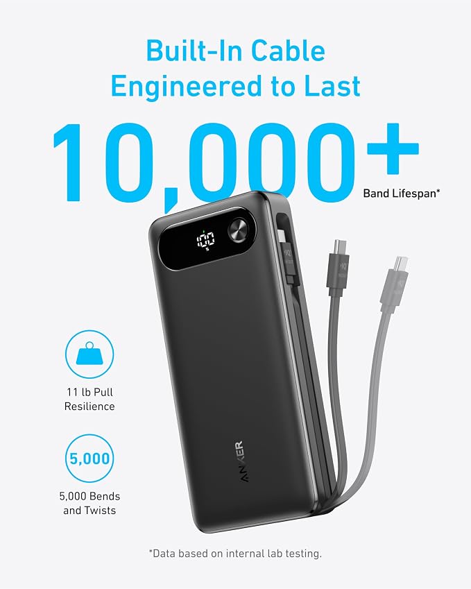 Anker Power Bank, 20,000mAh Travel Essential, Built-in USB-C Cable(Black) | 1 USB-C and 1 USB-A port, for MacBook Pro/Air, iPhone 17/16/15/14, Samsung, Switch and more - Image 5