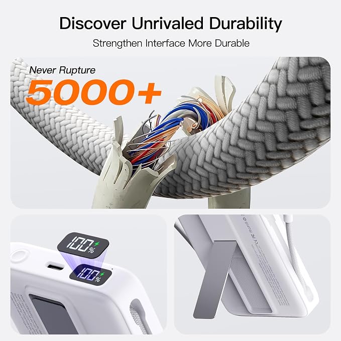 No More Forget Cables! 10000mAh Ultra Slim Magnetic Power Bank, Built-in USB-C & iPhone Cable, 20W Portable Charger with Foldable Stand, for iPhone 17/16/15/14/13/12 Series - Image 6
