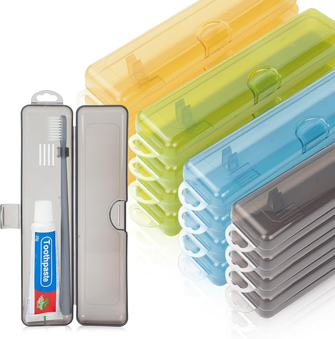 Travel Toothbrush Holder (12pcs, Yellow,Gray,Blue,Green) | Portable Travel Toothbrush Case Carries Toothbrushes and Toothpaste, Suitable for Travel, Home, And School by Buyitnow