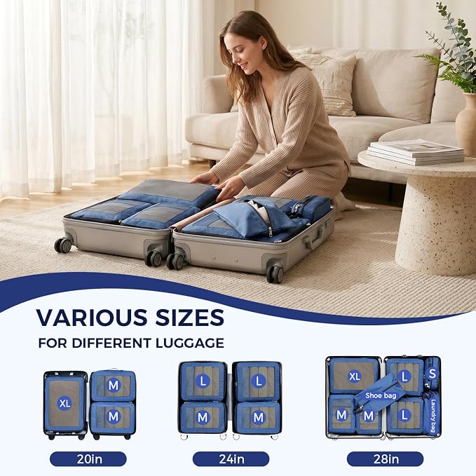 BAGAIL 8 Set Compression Packing Cubes, Expandable Luggage Organizer Bags for Travel Accessories (Navy) - Image 6