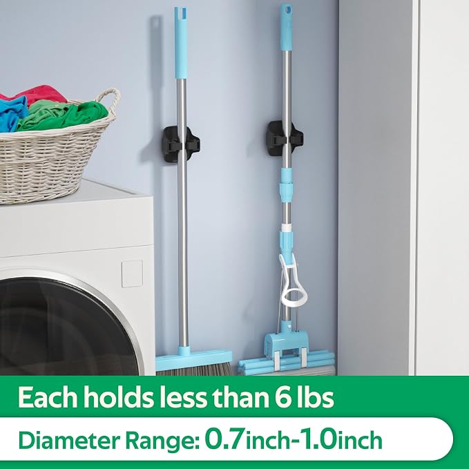 reliahom Broom Holder Wall Mount Mop Grippers organizer wall hanging,10Pack | No Drilling Self Adhesive Easy install Anti-Slip Mop Broom Hanger Storage Rack for Kitchen,Laundry Room,Garden,Garage - Image 5