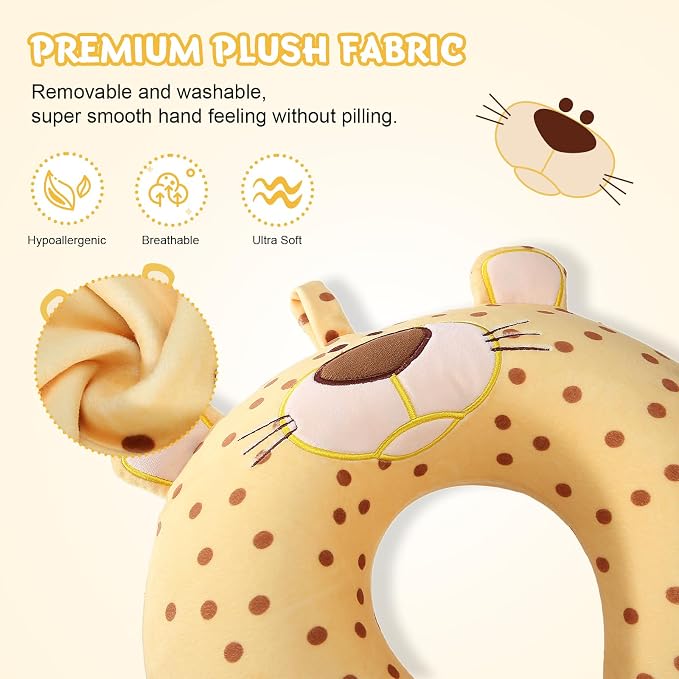 Cirorld Travel Pillow for Kids Adult Cute Neck Pillow for Traveling Memory Foam Airplane Pillow Sleep Mask Animal Flight Pillow Head Rest Neck Support for Cars Long Flights (Yellow Leopard, 9-12 Y/O) - Image 3