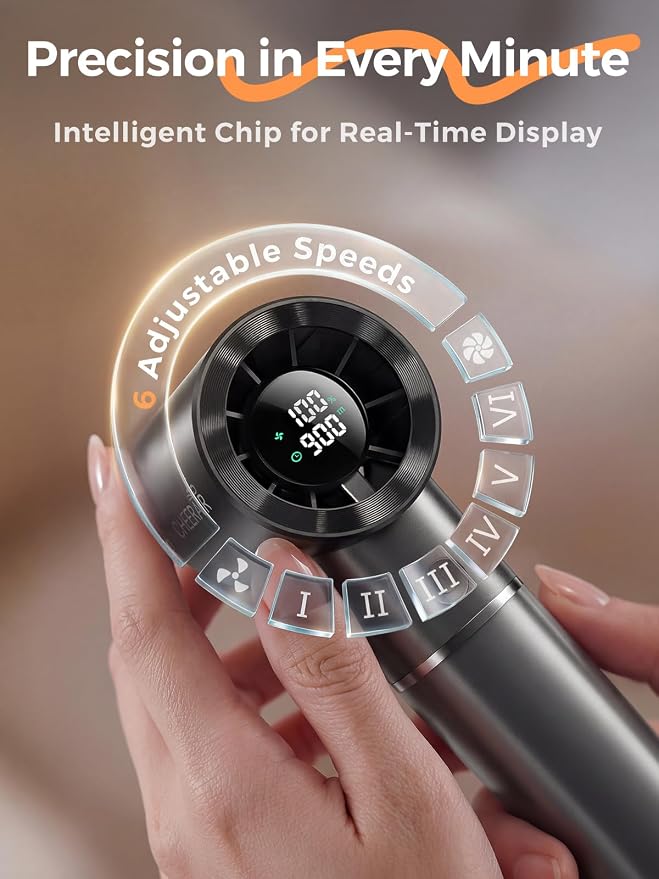 Handheld Portable Fan, 6-Speed Rechargeable Powerful Mini Fan | 5000mAh Battery Up to 15 Hours Runtime, Smart LED Display, Pocket Turbo Personal Fan for Travel, Camping, Makeup - Image 4