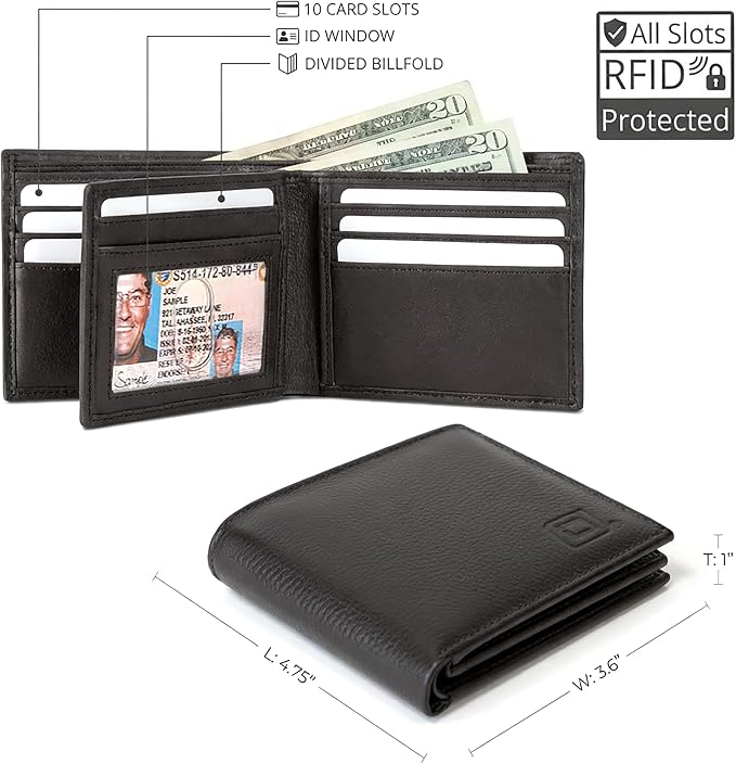 ID Stronghold Extra Capacity Bifold Wallet for Men - RFID Blocking Genuine Leather Wallet - Image 2