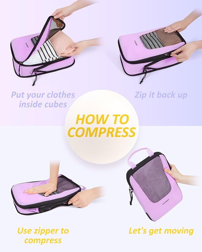 BAGSMART Compression Packing Cubes for Travel, 6/5/4set Lightweight Packing Organizers, Summer Travel Essentials Suitcase Organizer Bags Set - Image 5