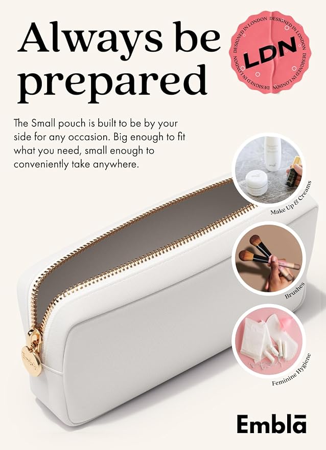 Embla Makeup Bag Travel Cosmetics Pouch and Toiletry Bag, Nylon Zipper Pouch Purse, Cute Make Up Organizer Storage Tote for Women Girls, Waterproof Travel Skincare Case, Small Makeup Bags, White - Image 4