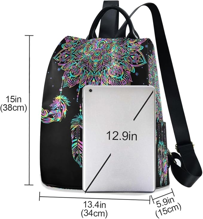 ALAZA Dreamcatcher Lotus Boho Backpack Purse for Women Anti Theft Fashion Back Pack Shoulder Bag - Image 3