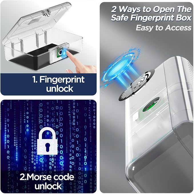 AICase Biometric Fingerprint Storage Box, Transparent Portable Jewelry Cash Safe Storage Box, Rechargeable Lock Box for Car Home Office Travel_Clear - Image 2
