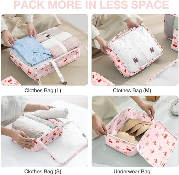 Packing Cubes for Travel,8 Set Luggage Organizer Bags with Mesh Top Panel, Lightweight Suitcase Organizers for Carry On, Family Vacation, Business Trip(Cherry Bows) - Image 4